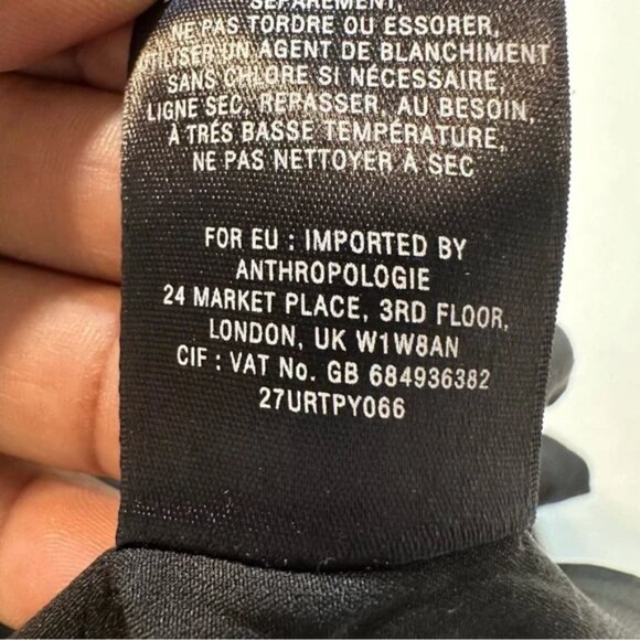 Anthropologie Floreat Ink Wash Tie Dye Dress V-Neck 3/4 Sleeve Black, Size 2 - Picture 13 of 15